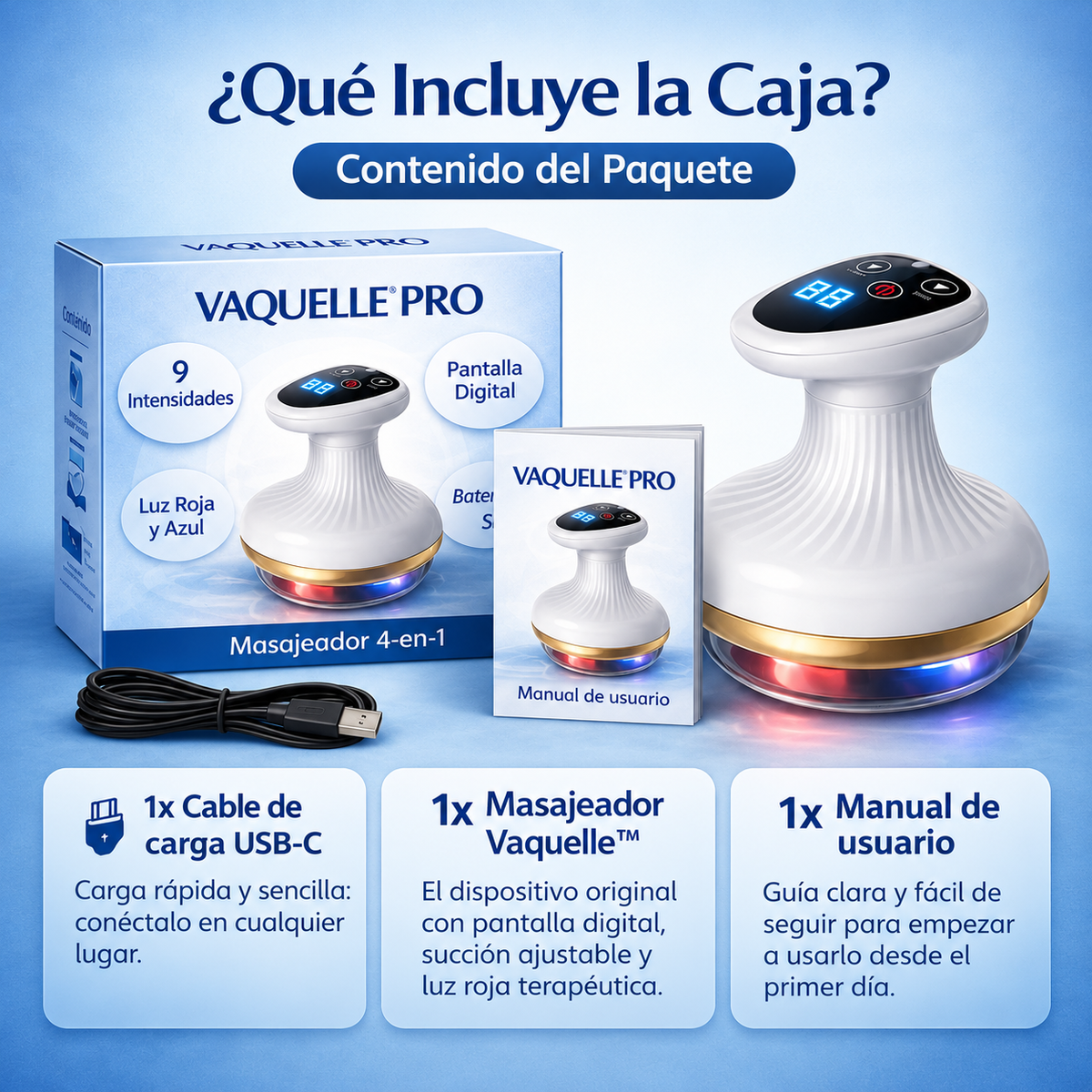 Vaquelle® Masajeador Anticelulitis con Luz Roja y Azul